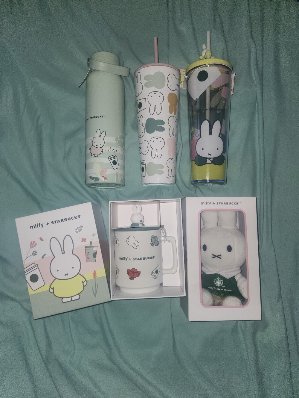 Viral Starbucks Mint Green Miffy Plush, Bottle & Mug Gift Set Bundle Lot